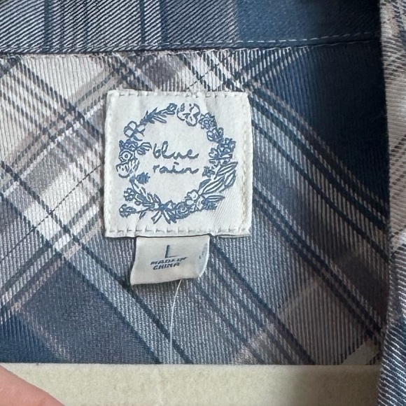 Blue Rain Francesca’s Large‎ Blue Plaid Button Down Cotton Western Boho - Picture 4 of 10